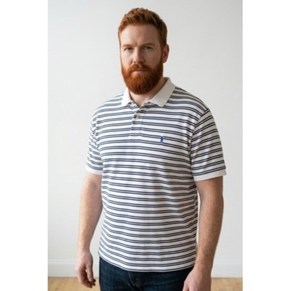 Polo By Ralph Lauren French Terry Polo Shirt Men L Navy Stripe Nautical Preppy